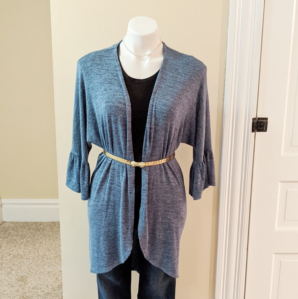 💘 TOUCH blue long open front cardigan.